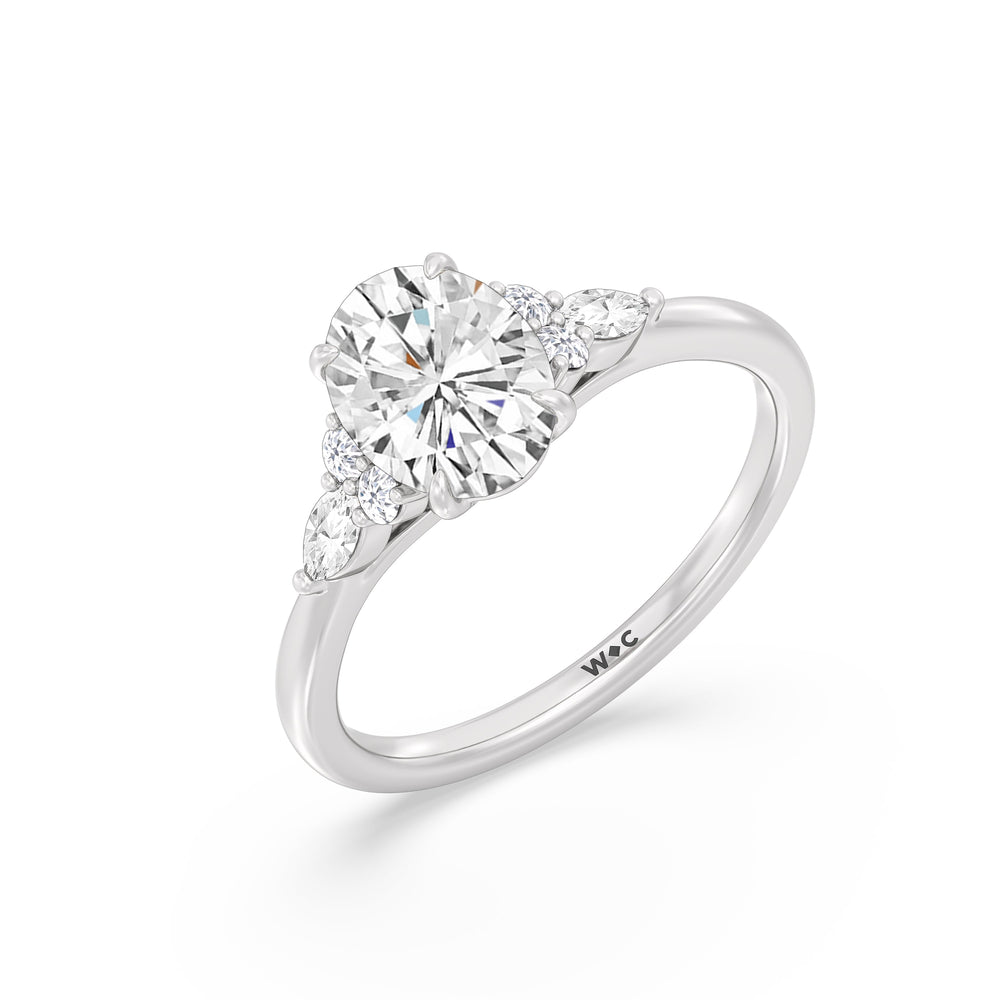Oval Cut Fine Trio Cluster Engagement Ring with Lab Grown Diamond in 14KT Platinum view 4
