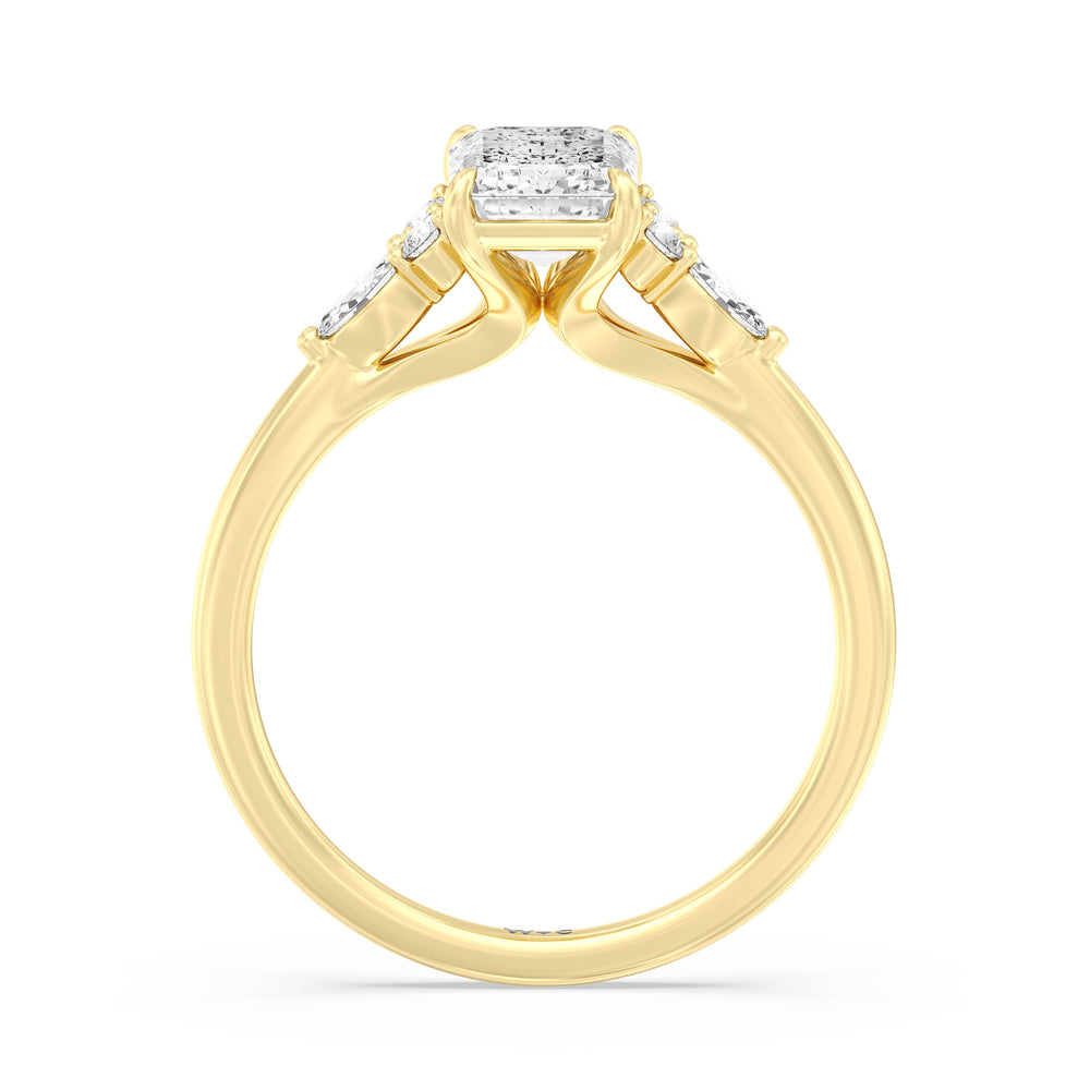 Emerald Cut Fine Trio Cluster Engagement Ring with Lab Grown Diamond in 14KT Yellow Gold view 2
