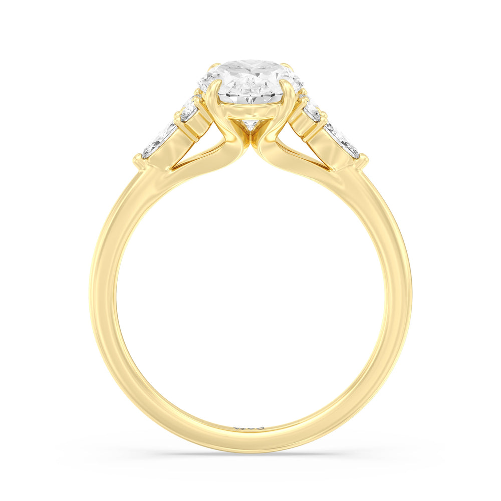 Oval Cut Fine Trio Cluster Engagement Ring with Lab Grown Diamond in 14KT Yellow Gold view 2
