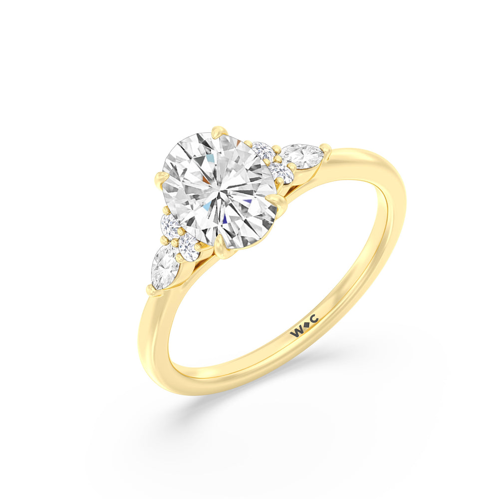 Oval Cut Fine Trio Cluster Engagement Ring with Lab Grown Diamond in 14KT Yellow Gold view 4
