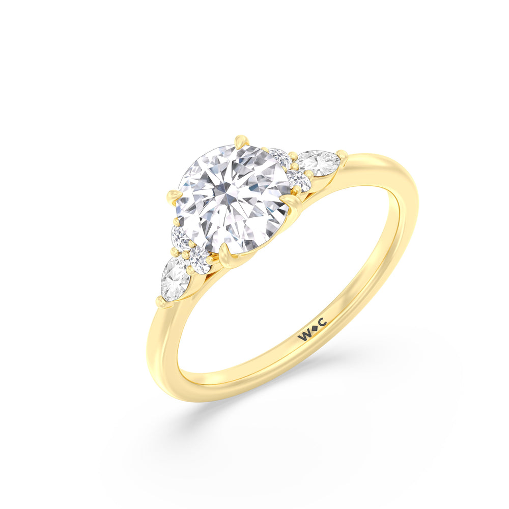 Round Cut Fine Trio Cluster Engagement Ring with Lab Grown Diamond in 14KT Yellow Gold view 4

