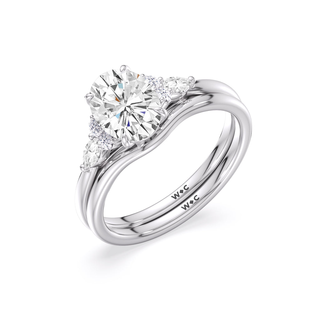 Fine Trio Cluster Wedding Band with Platinum Cut Diamond in 14KT Platinum view 3

