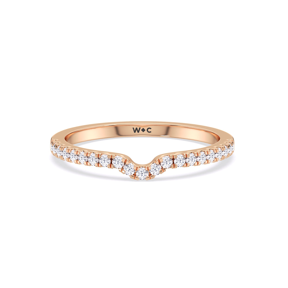 Fine Vela Classic Pave Diamond Wedding Band with 18KT Rose Gold Cut Diamond in 14KT Rose Gold view 1
