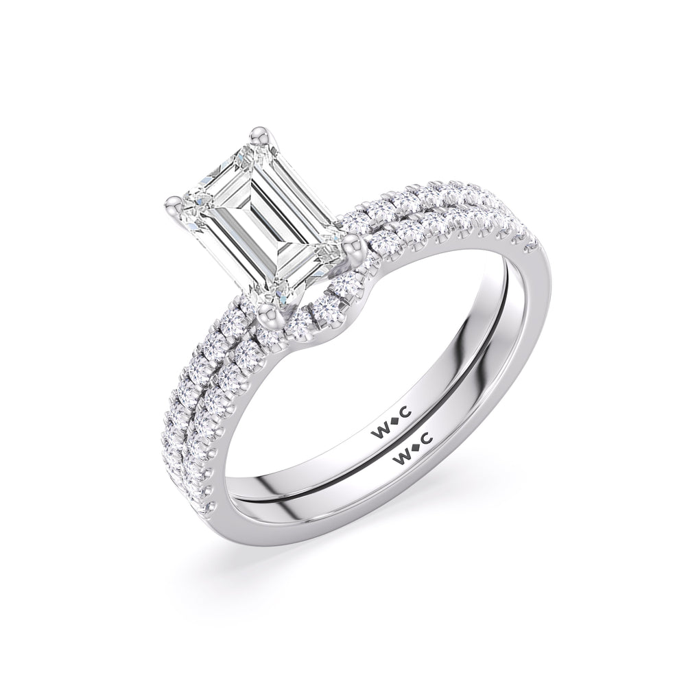 Fine Vela Classic Pave Diamond Engagement Ring with Emerald Cut Diamond in 14KT Platinum view 4
