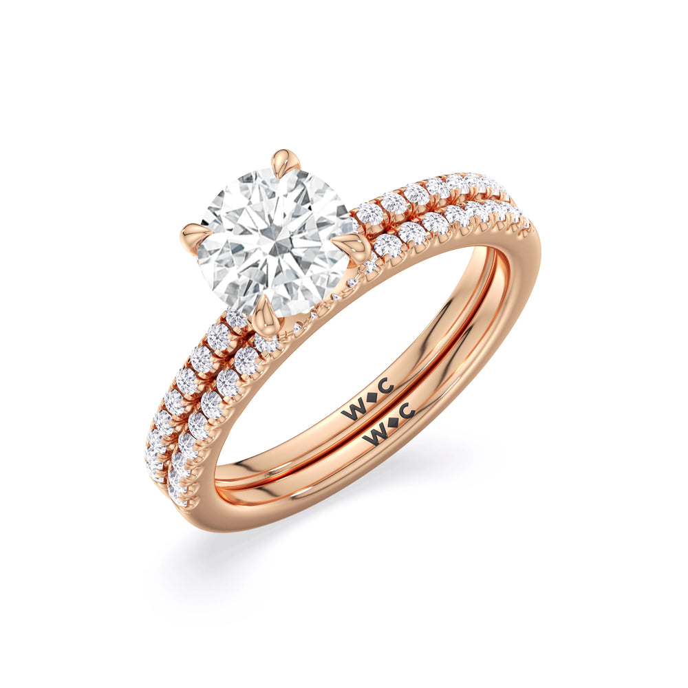 Fine Chevron Hidden Halo Engagement Ring with Oval Cut Diamond in 14KT Rose Gold view 4
