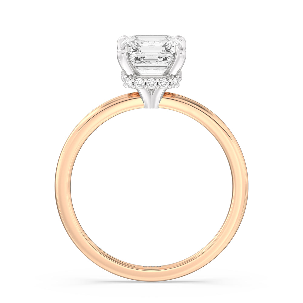Petite Modern Fine Line Hidden Halo Engagement Ring with Asscher Cut Diamond in 14KT White & Rose Gold view 2
