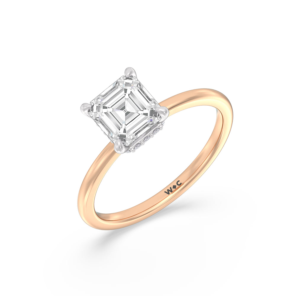 Petite Modern Fine Line Hidden Halo Engagement Ring with Asscher Cut Diamond in 14KT White & Rose Gold view 3

