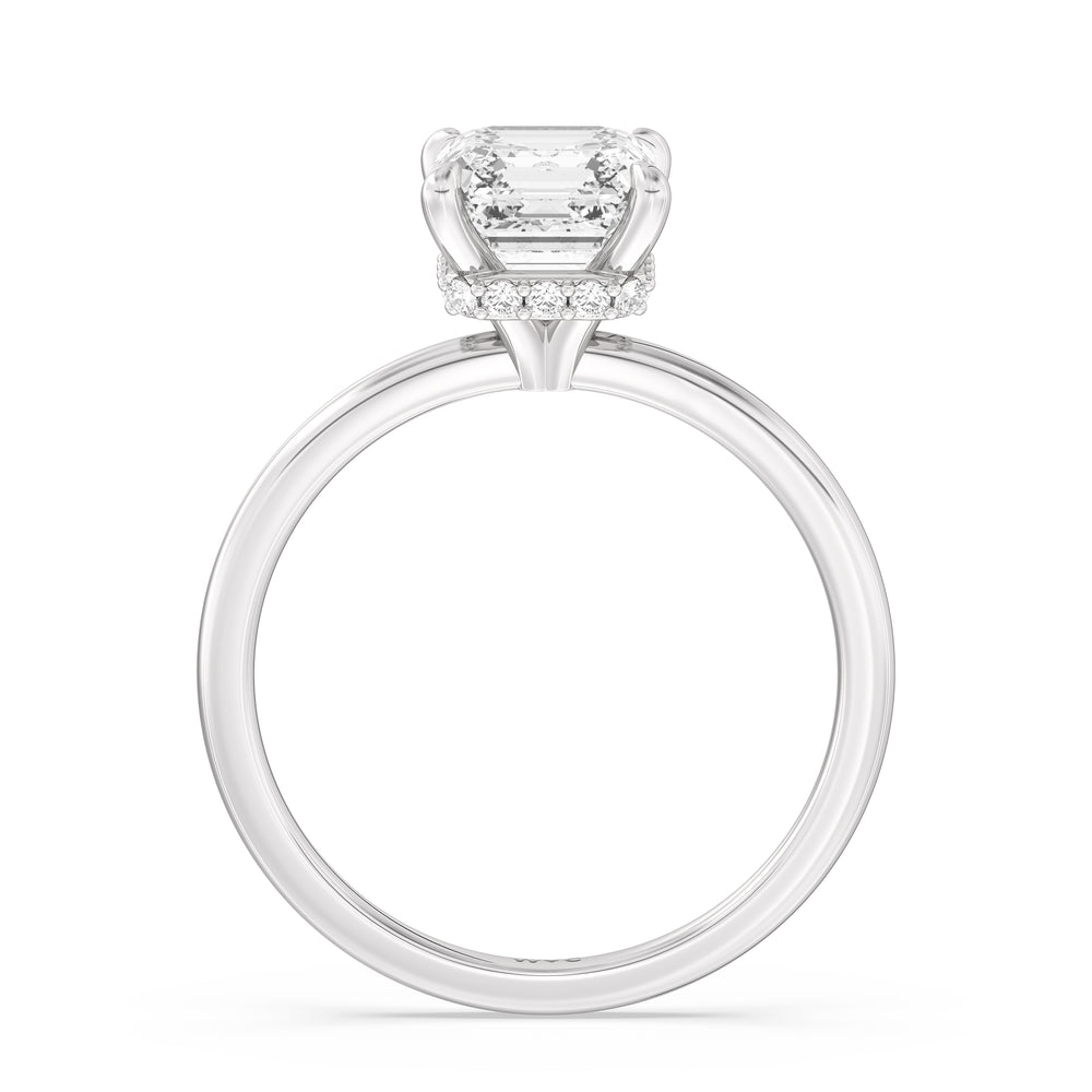 Petite Modern Fine Line Hidden Halo Engagement Ring with Asscher Cut Diamond in 14KT Platinum view 2
