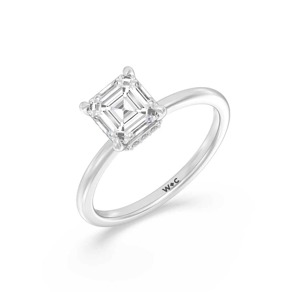 Petite Modern Fine Line Hidden Halo Engagement Ring with Asscher Cut Diamond in 14KT Platinum view 3

