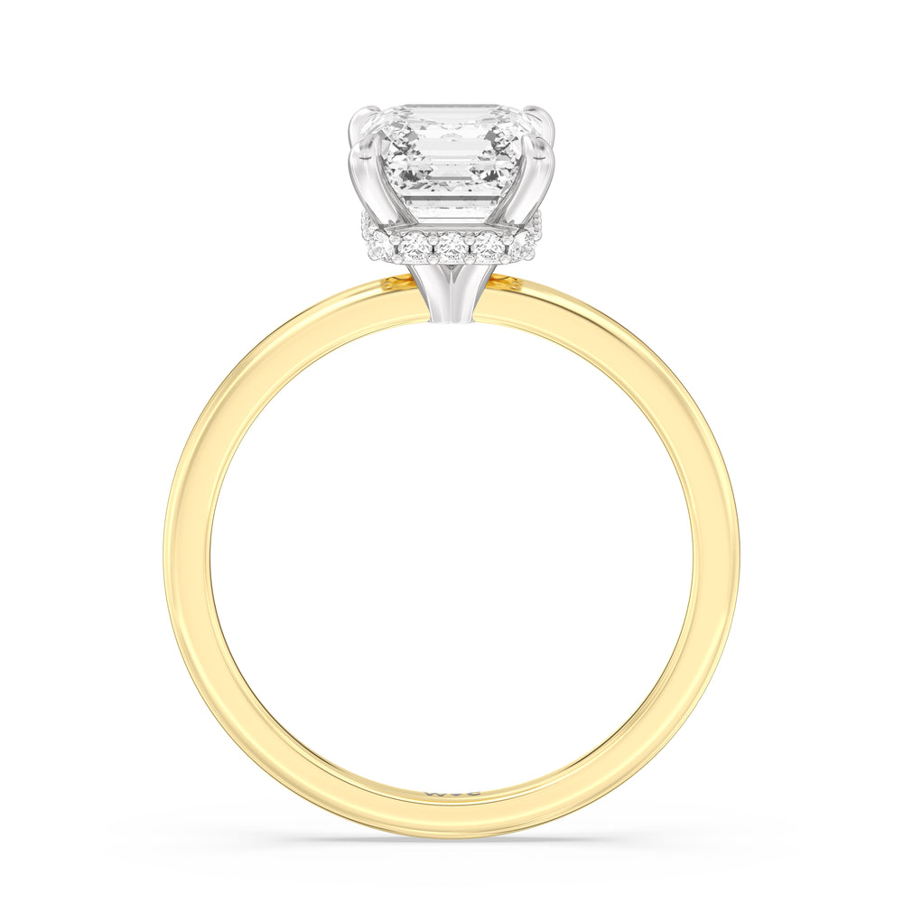Petite Modern Fine Line Hidden Halo Engagement Ring with Asscher Cut Diamond in 14KT White & Yellow Gold view 2
