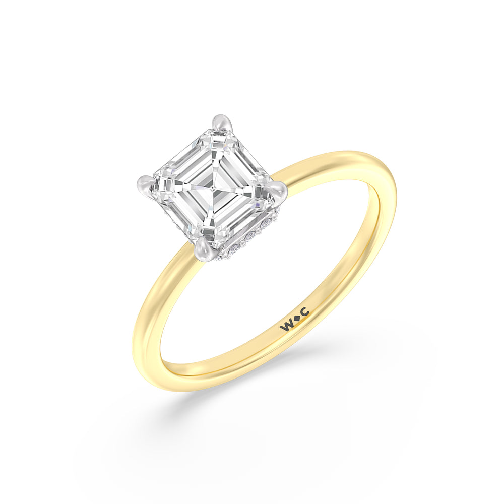 Petite Modern Fine Line Hidden Halo Engagement Ring with Asscher Cut Diamond in 14KT White & Yellow Gold view 3

