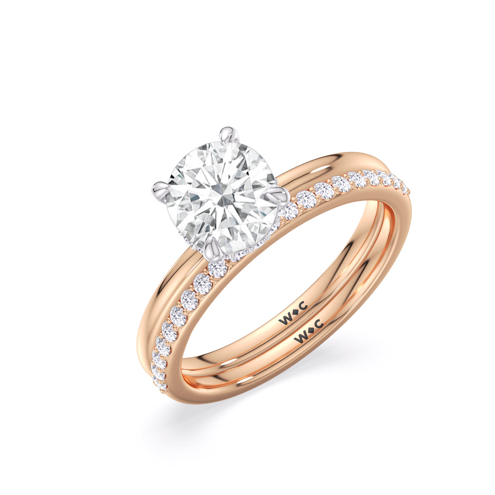 Fine Modern Fine Line Hidden Halo Diamond Wedding Band with 18KT Rose Gold Cut Diamond in 14KT Rose Gold view 3
