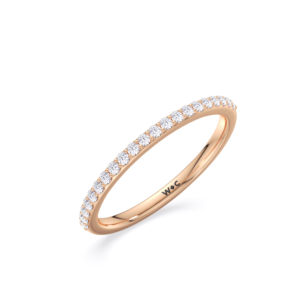 Fine Modern Fine Line Hidden Halo Diamond Wedding Band with 18KT Rose Gold Cut Diamond in 14KT Rose Gold view 4
