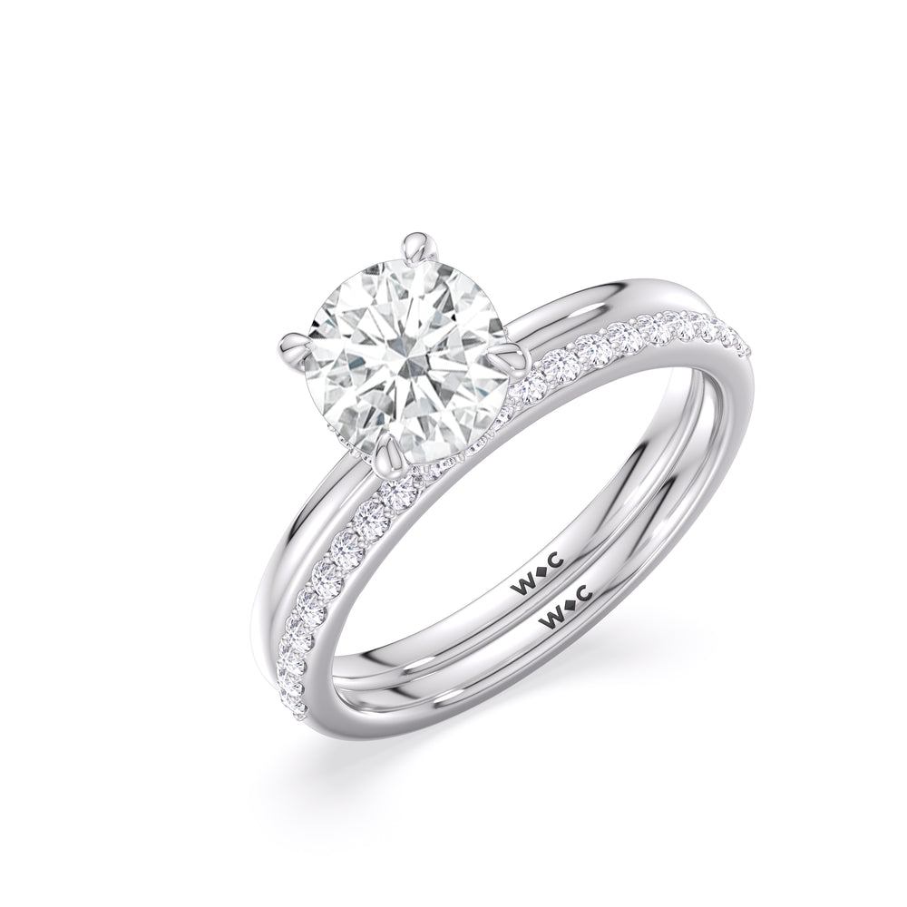 Fine Modern Fine Line Hidden Halo Diamond Wedding Band with Platinum Cut Diamond in 14KT Platinum view 3

