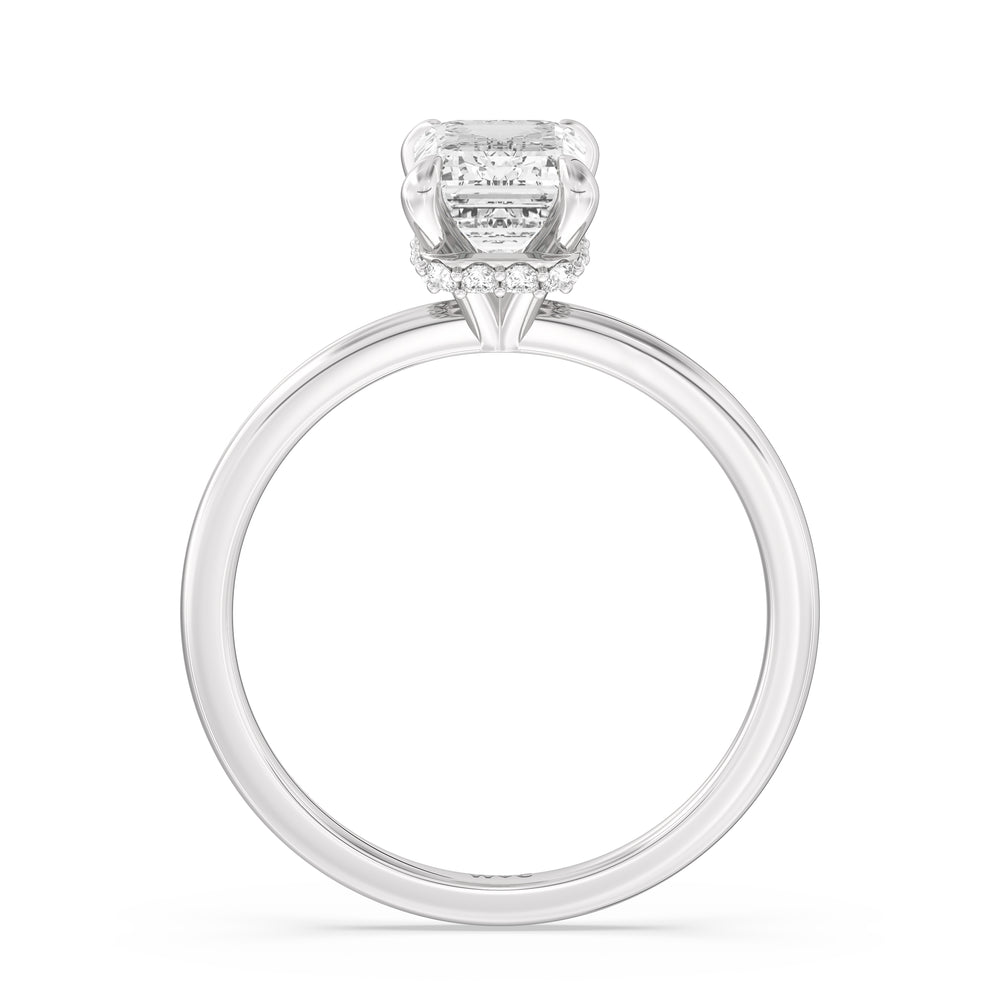 Petite Modern Fine Line Hidden Halo Engagement Ring with Emerald Cut Diamond in 14KT Platinum view 2
