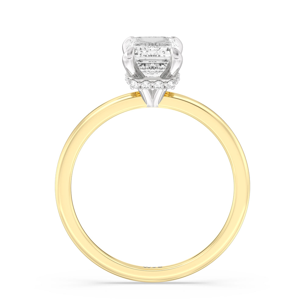 Petite Modern Fine Line Hidden Halo Engagement Ring with Emerald Cut Diamond in 14KT White & Yellow Gold view 2
