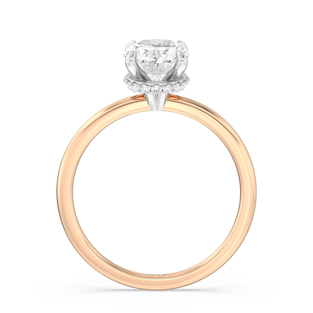 Petite Modern Fine Line Hidden Halo Engagement Ring with Oval Cut Diamond in 14KT White & Rose Gold view 2
