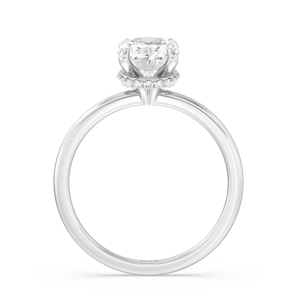 Petite Modern Fine Line Hidden Halo Engagement Ring with Oval Cut Diamond in 14KT Platinum view 2
