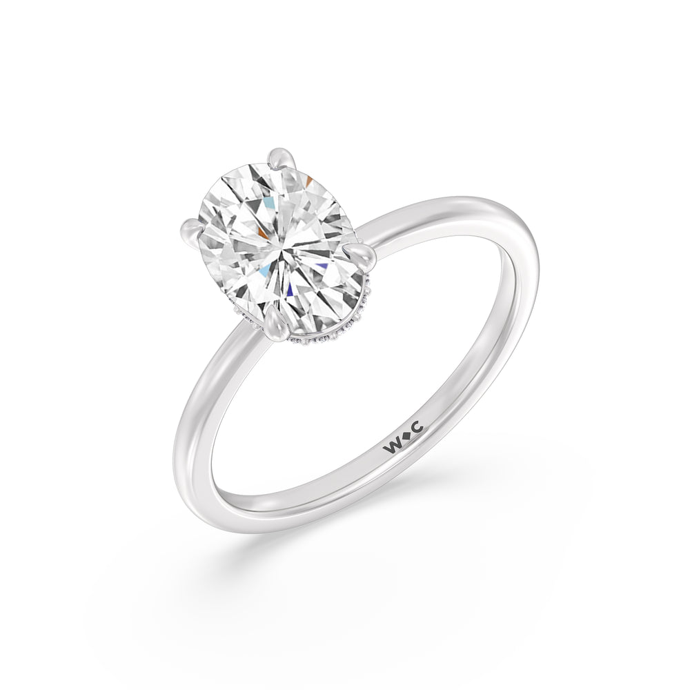 Petite Modern Fine Line Hidden Halo Engagement Ring with Oval Cut Diamond in 14KT Platinum view 3
