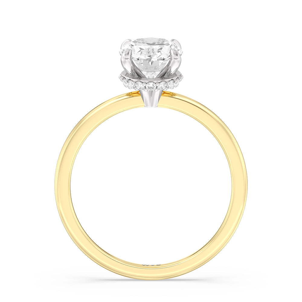 Petite Modern Fine Line Hidden Halo Engagement Ring with Oval Cut Diamond in 14KT White & Yellow Gold view 2

