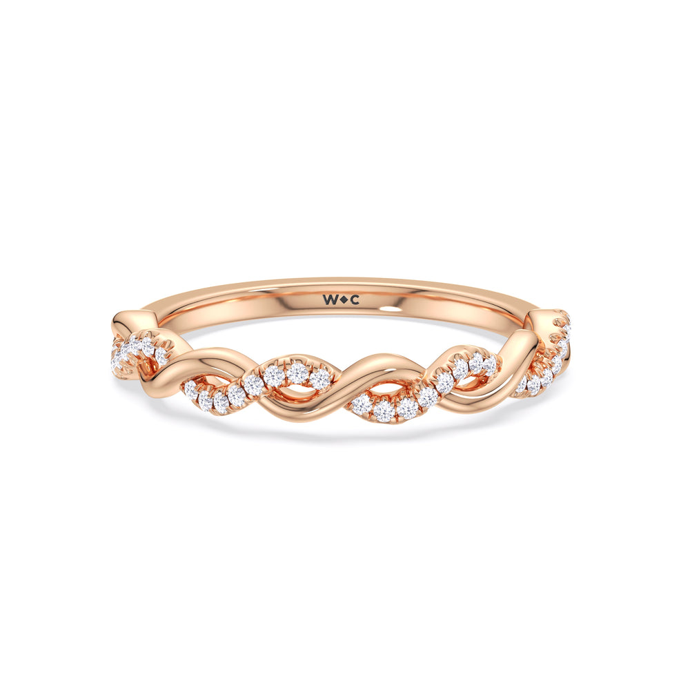 Fine Glamour Twisted Diamond Wedding Band with 18KT Rose Gold Cut Diamond in 14KT Rose Gold view 1
