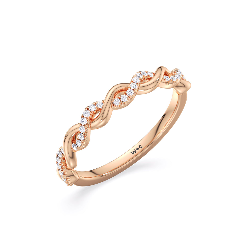 Fine Glamour Twisted Diamond Wedding Band with 18KT Rose Gold Cut Diamond in 14KT Rose Gold view 4
