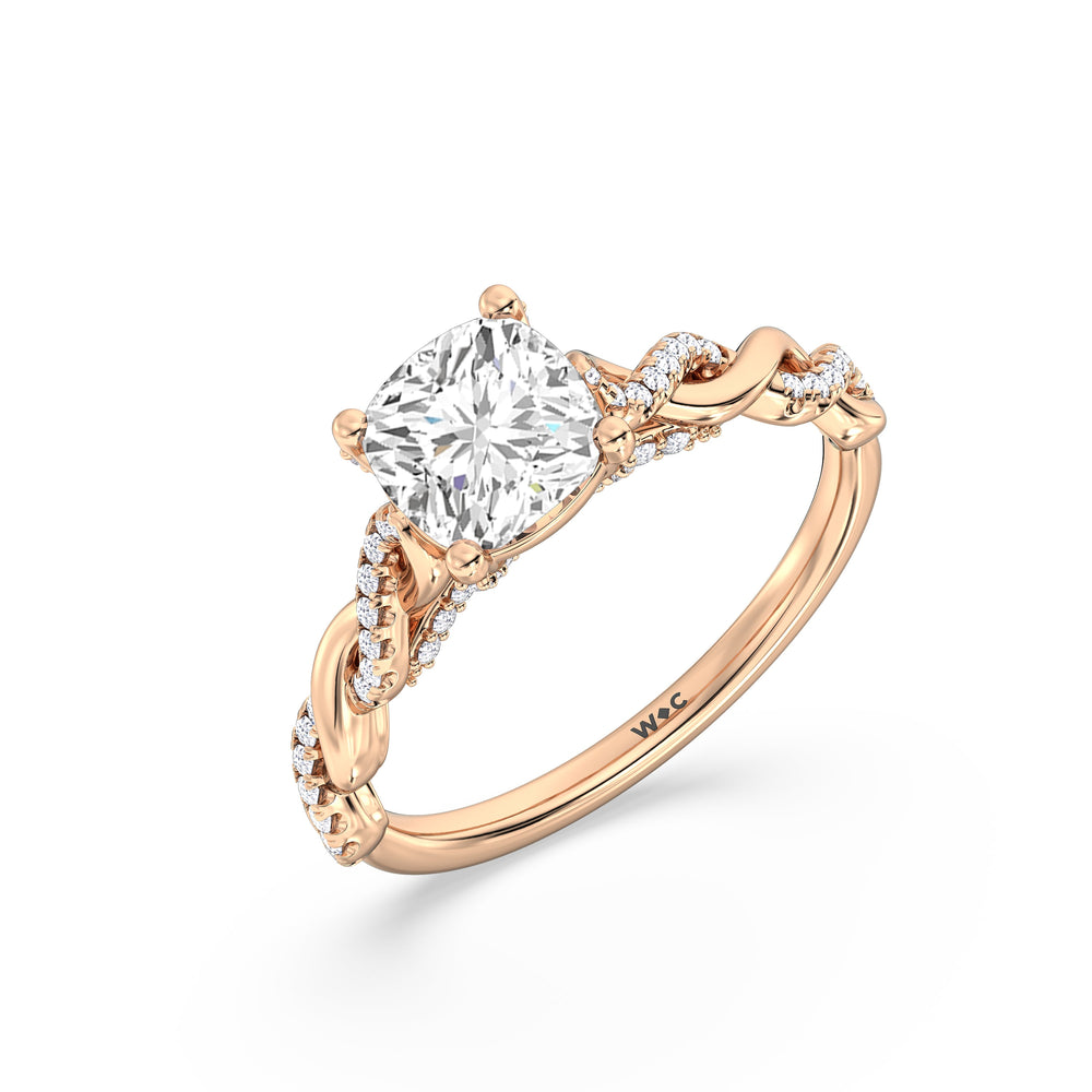 Cushion Cut Fine Glamour Twisted Diamond Engagement Ring with Lab Grown Diamond in 14KT Rose Gold view 3

