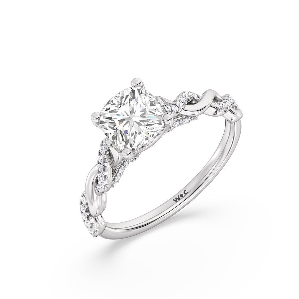 Cushion Cut Fine Glamour Twisted Diamond Engagement Ring with Lab Grown Diamond in 14KT Platinum view 3
