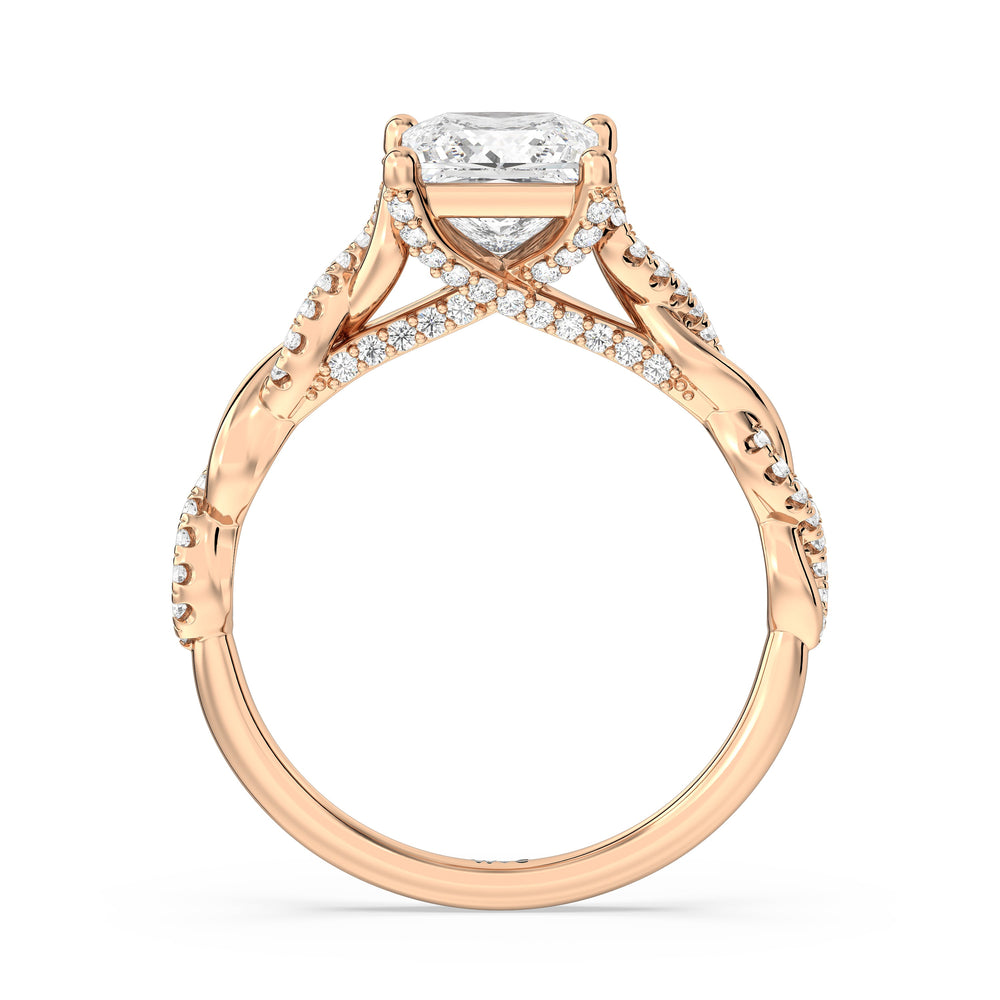 Princess Cut Fine Glamour Twisted Diamond Engagement Ring with Lab Grown Diamond in 14KT Rose Gold view 2
