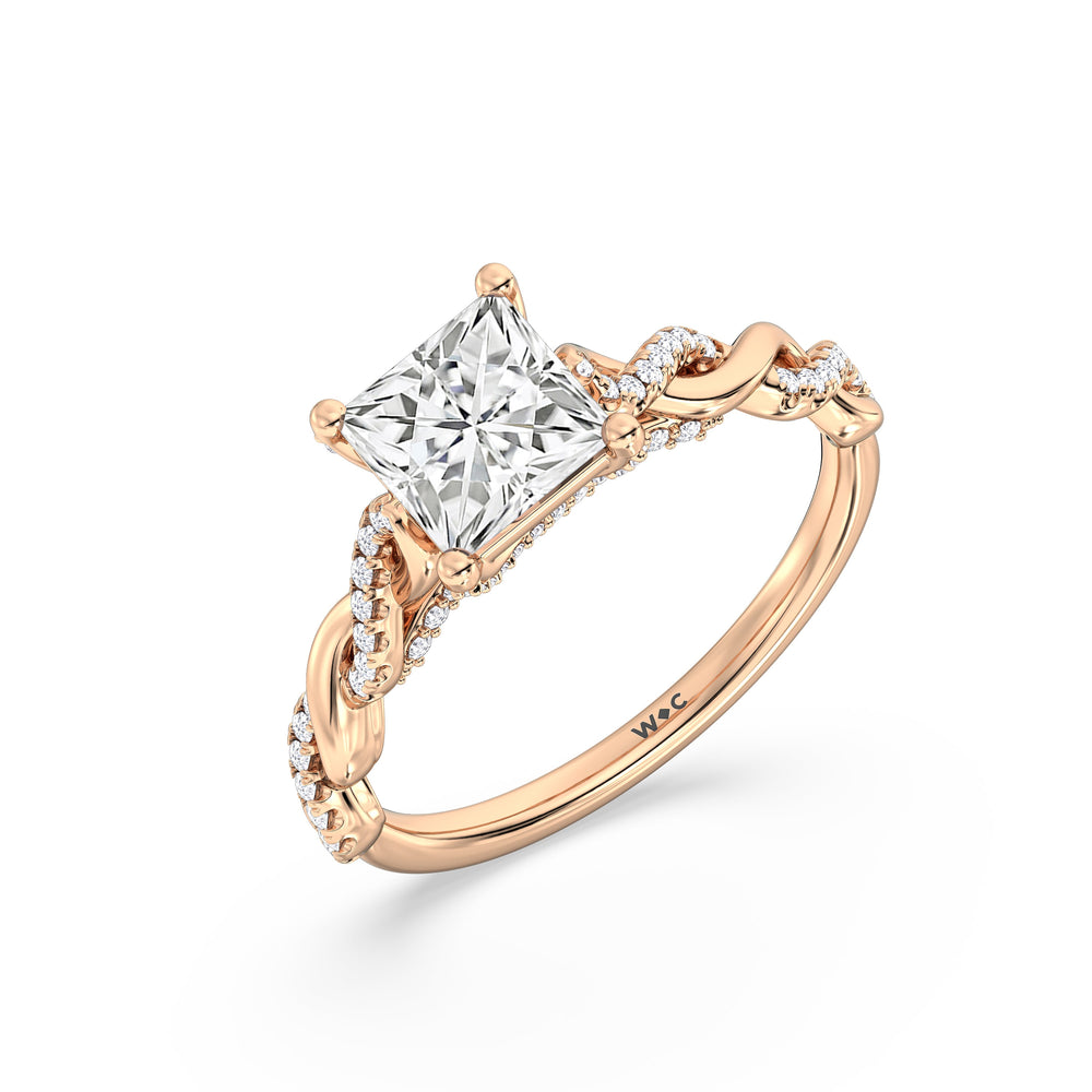 Princess Cut Fine Glamour Twisted Diamond Engagement Ring with Lab Grown Diamond in 14KT Rose Gold view 3

