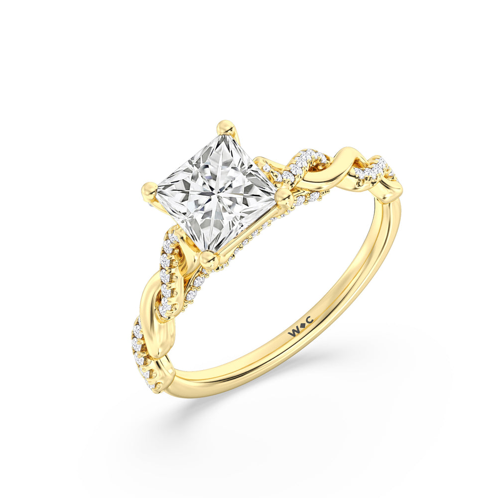 Princess Cut Fine Glamour Twisted Diamond Engagement Ring with Lab Grown Diamond in 14KT Yellow Gold view 3
