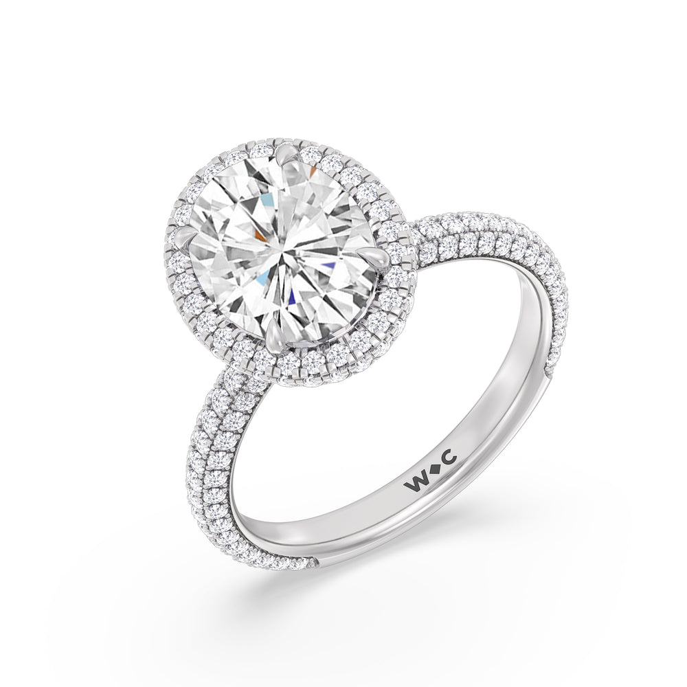 Elegance Halo Engagement Ring with Oval Cut Diamond in 14KT Platinum view 3
