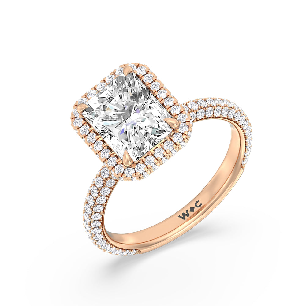 Elegance Halo Engagement Ring with Radiant Cut Diamond in 14KT Rose Gold view 3
