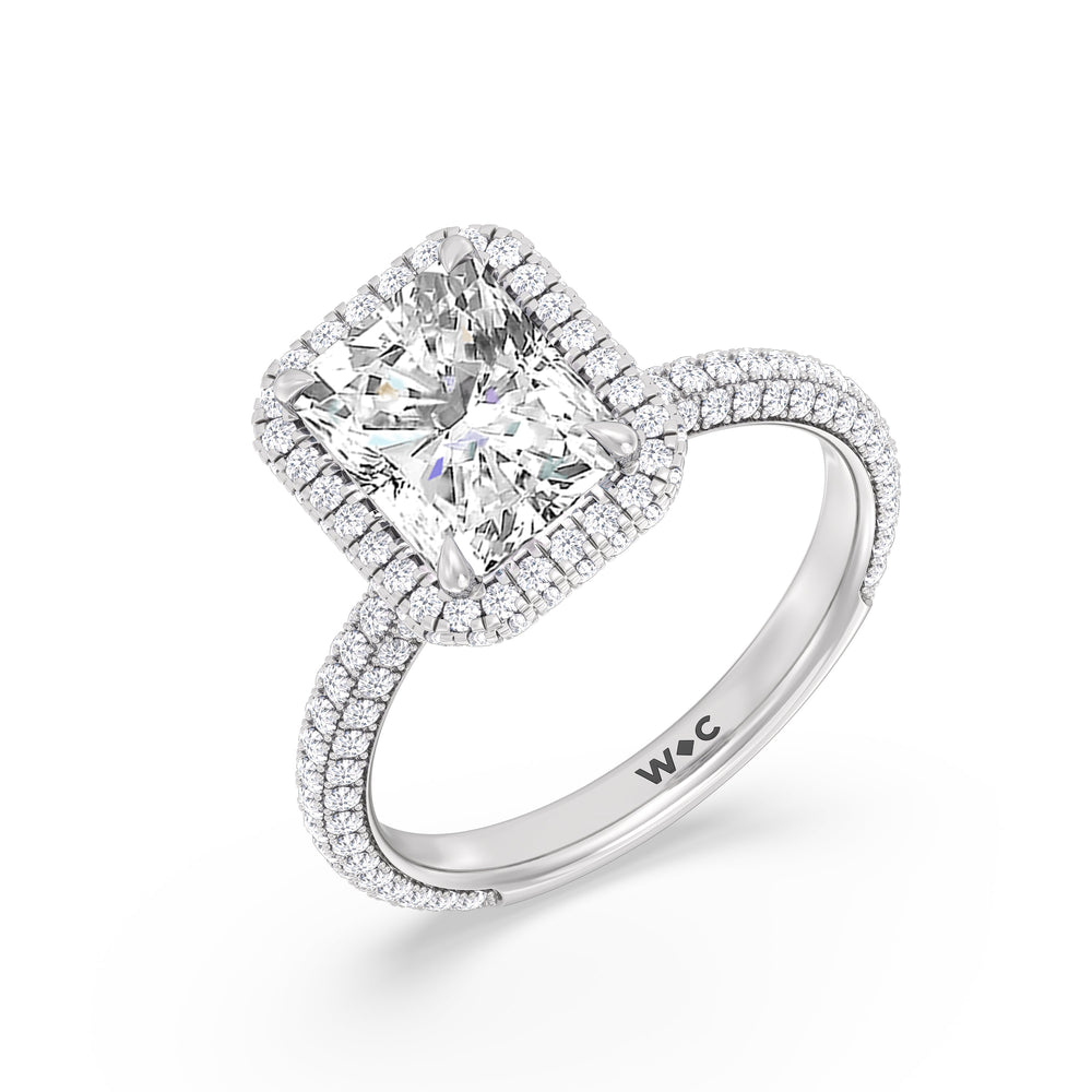 Elegance Halo Engagement Ring with Radiant Cut Diamond in 14KT Platinum view 3
