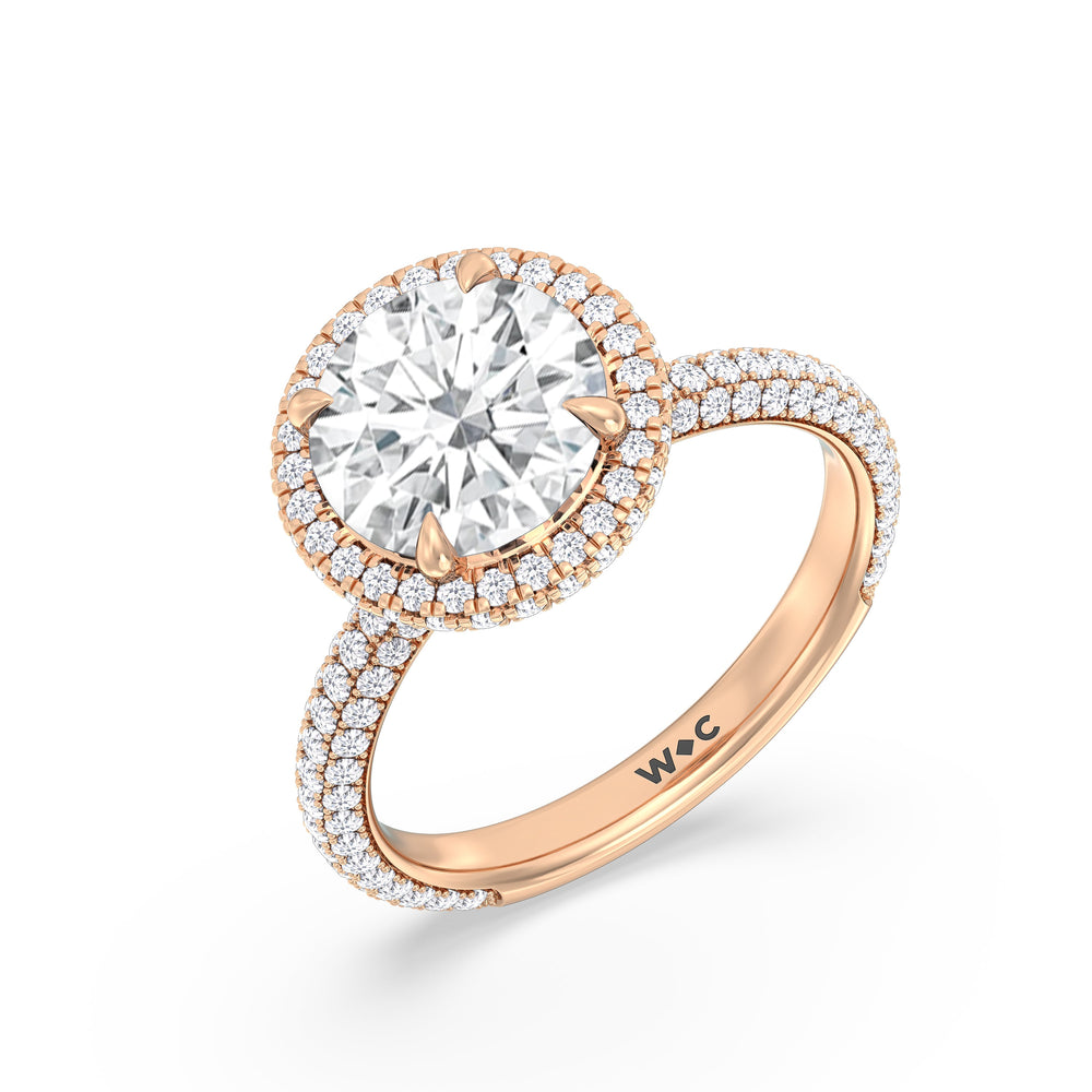 Elegance Halo Engagement Ring with Round Cut Diamond in 14KT Rose Gold view 3
