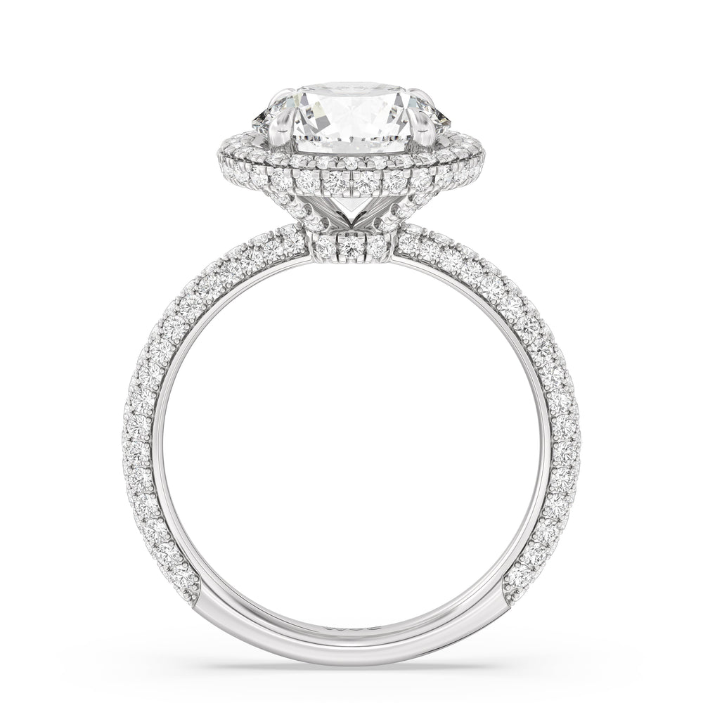 3.81ct Round Windsor Halo Engagement Ring with 5 Cut Diamond in 14KT Round view 3
