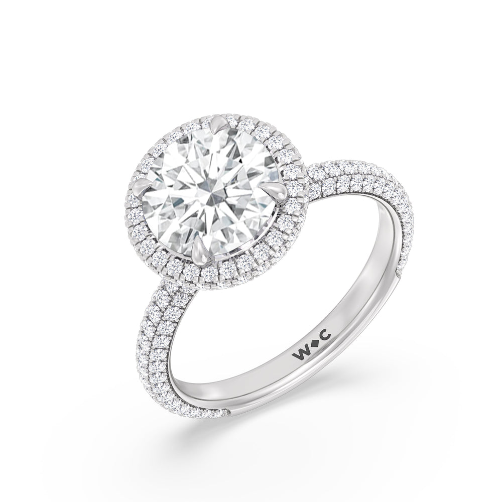 Elegance Halo Engagement Ring with Round Cut Diamond in 14KT Platinum view 3
