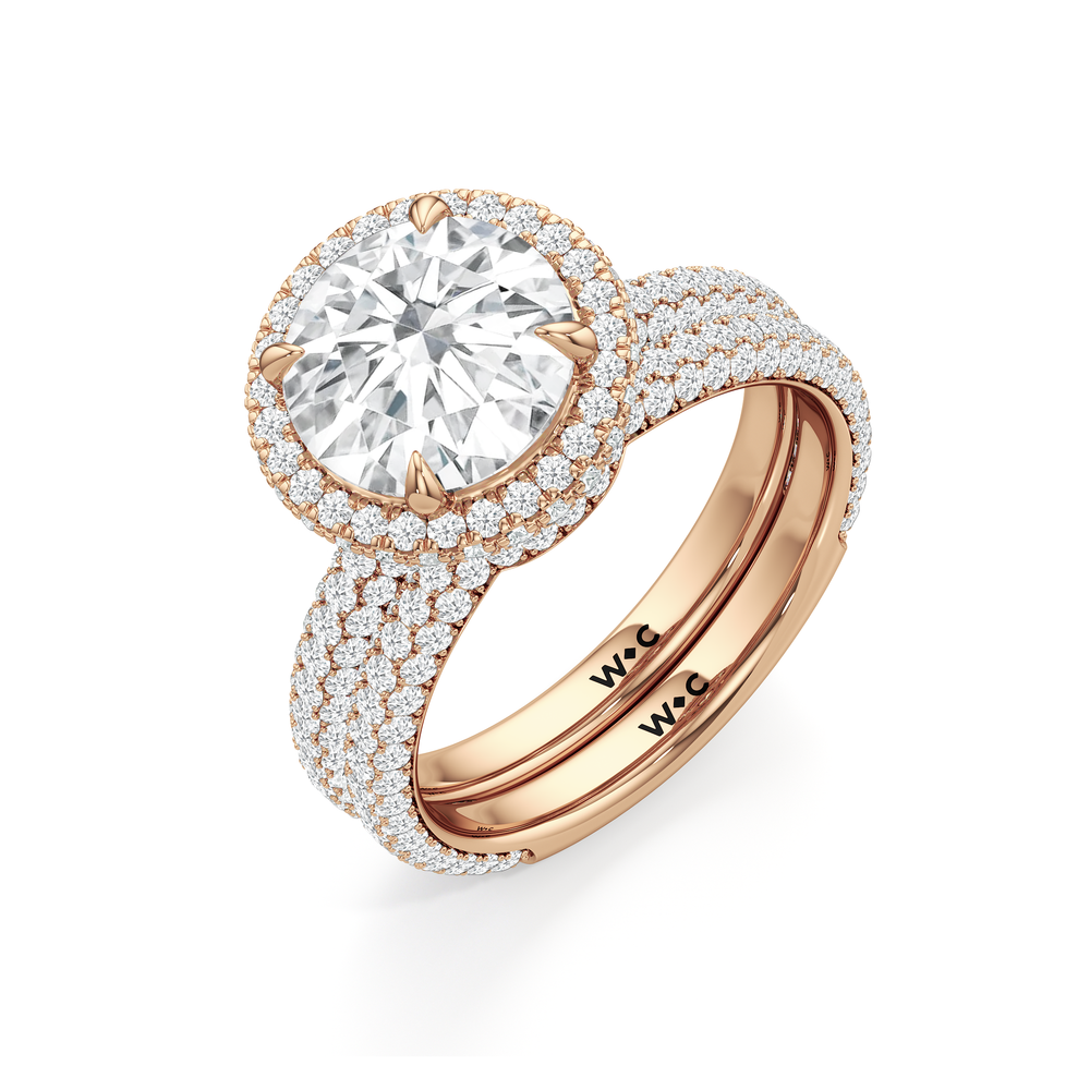 The Windsor Halo Diamond Wedding Band with 18KT Rose Gold Cut Diamond in 14KT Rose Gold view 8
