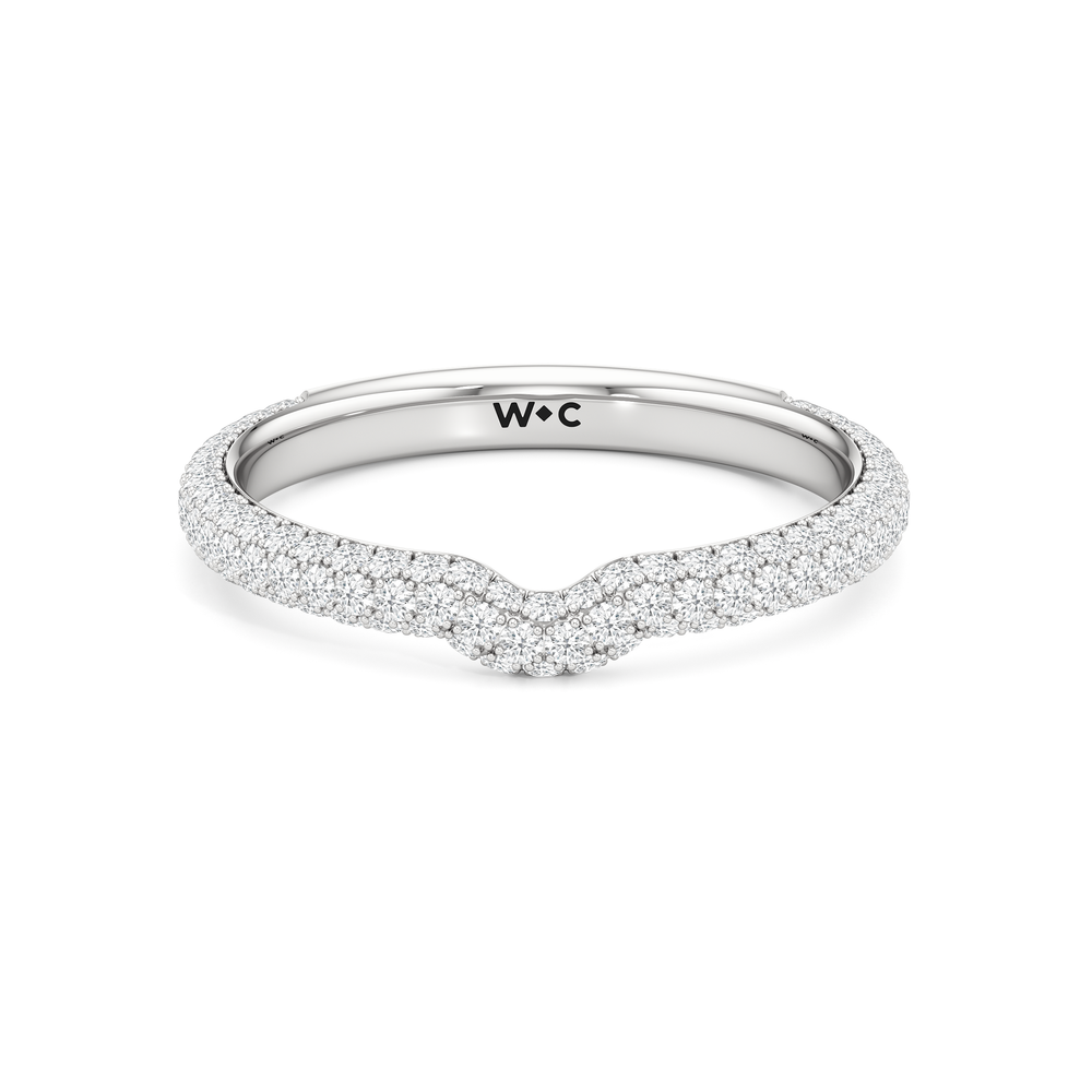 The Windsor Halo Diamond Wedding Band with Platinum Cut Diamond in 14KT Platinum view 2
