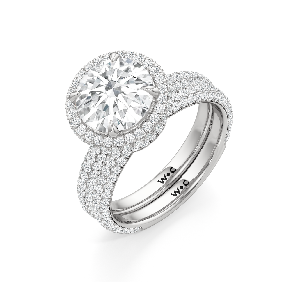 The Windsor Halo Diamond Wedding Band with Platinum Cut Diamond in 14KT Platinum view 8
