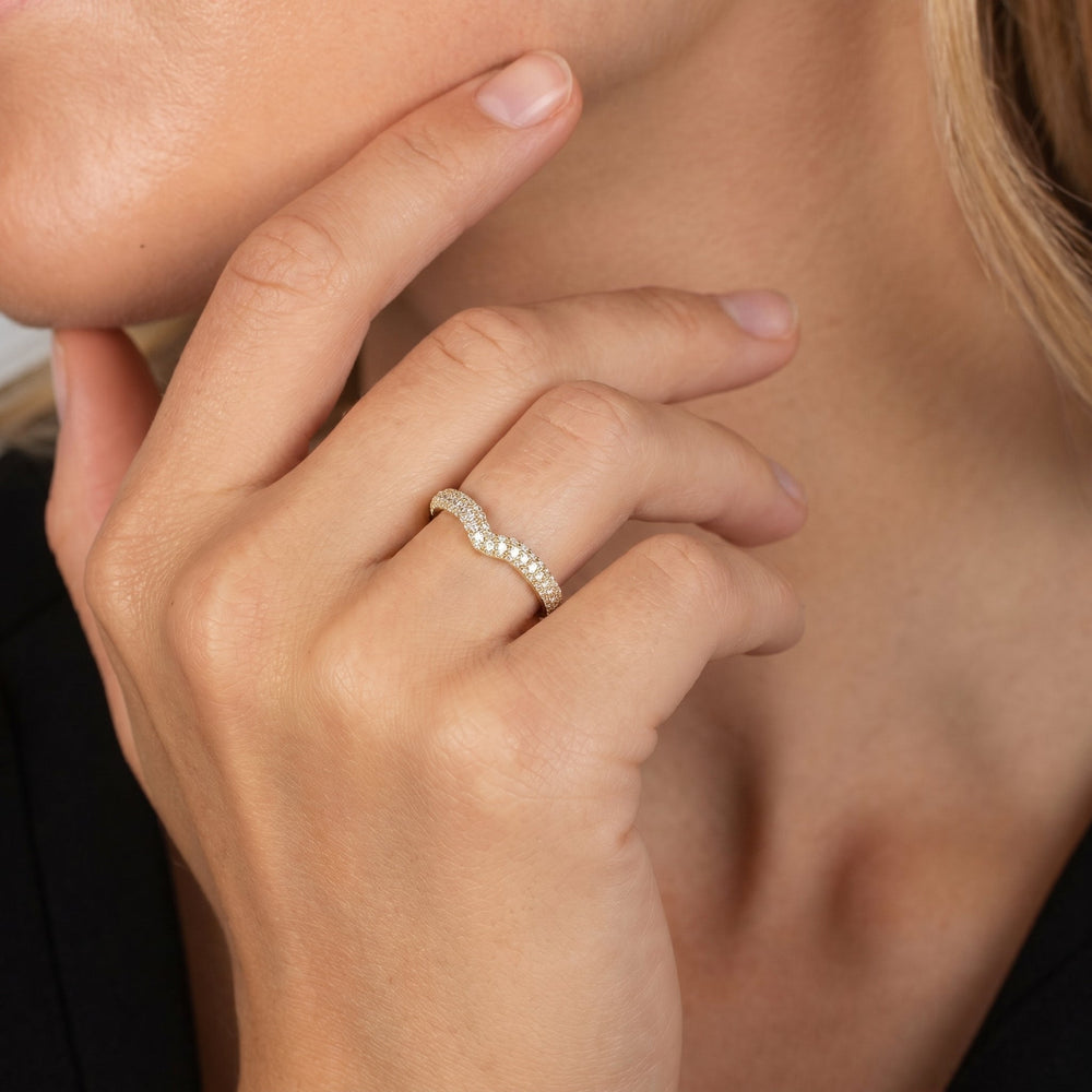 The Windsor Halo Diamond Wedding Band with 18KT Yellow Gold Cut Diamond in 14KT Yellow Gold view 4
