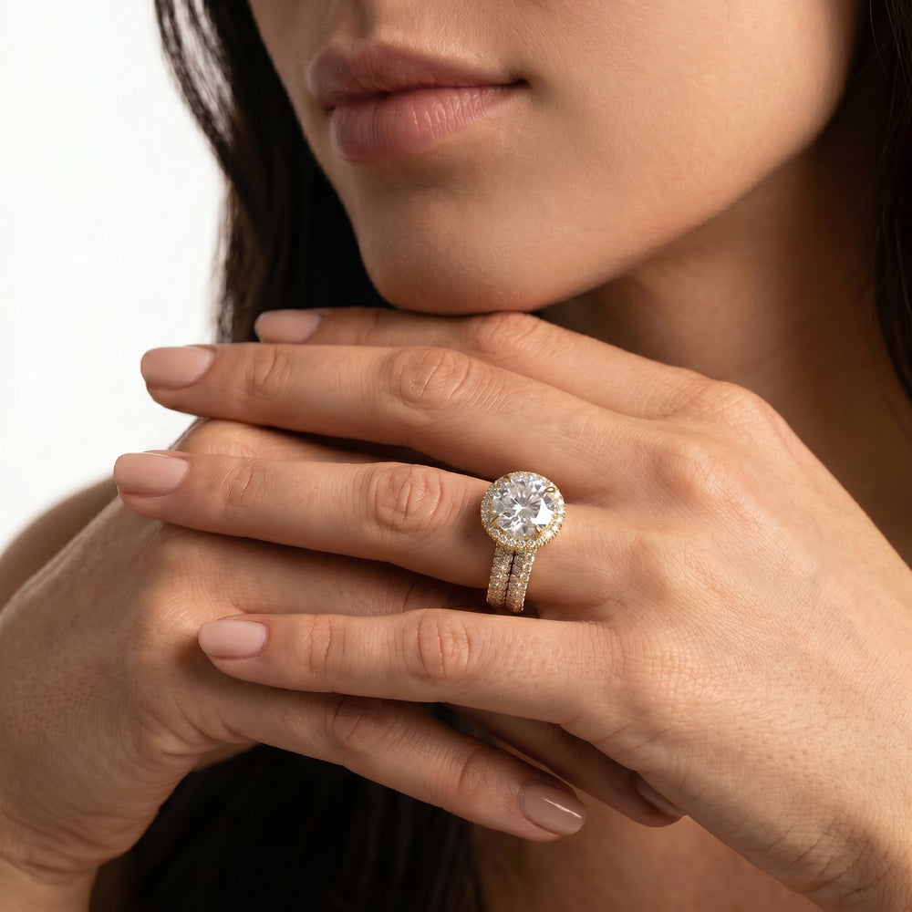 The Windsor Halo Diamond Wedding Band with 18KT Yellow Gold Cut Diamond in 14KT Yellow Gold view 5
