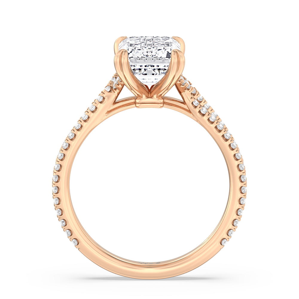 Emerald Cut Elegance Pave Engagement Ring with Lab Grown Diamond in 14KT Rose Gold view 2
