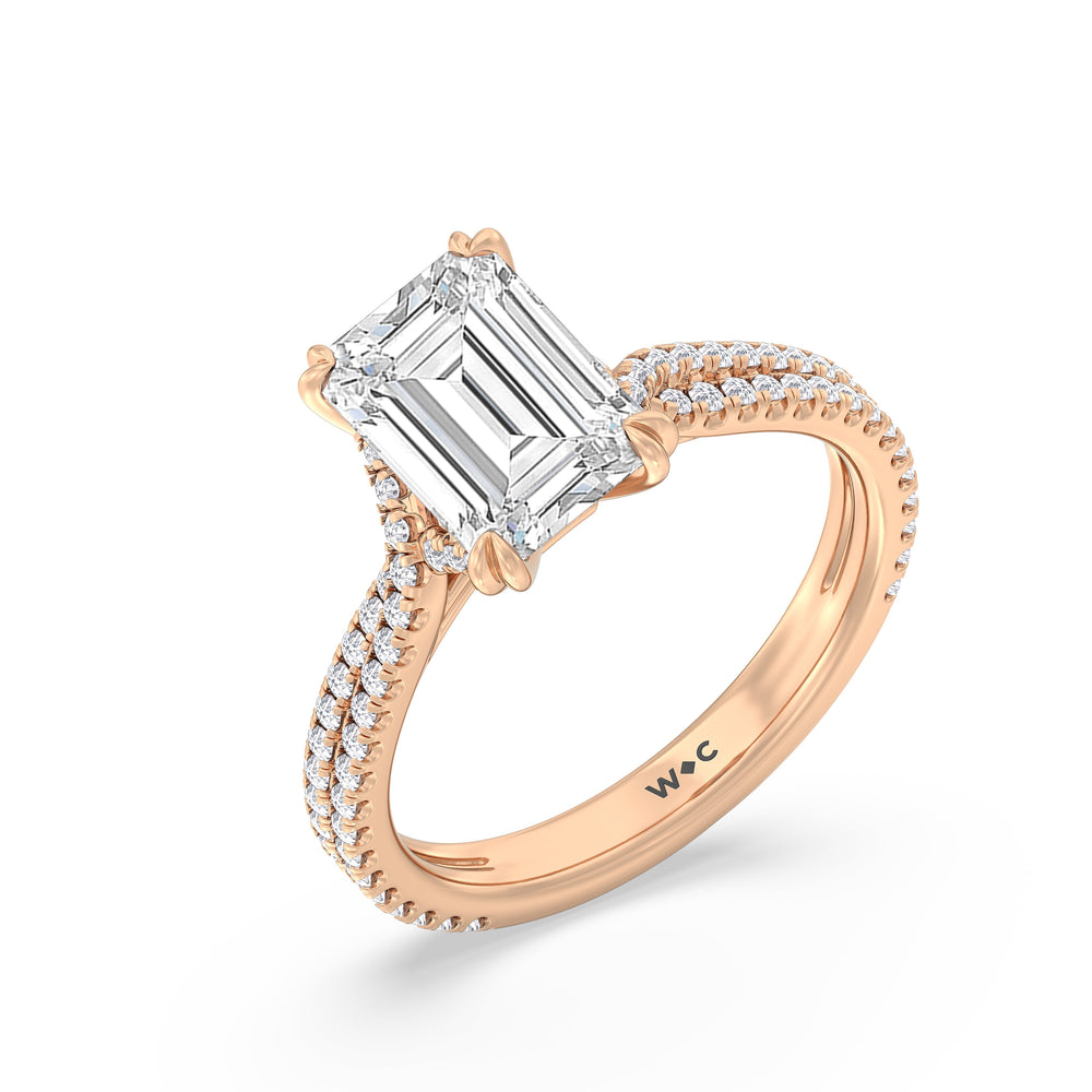 Emerald Cut Elegance Pave Engagement Ring with Lab Grown Diamond in 14KT Rose Gold view 3
