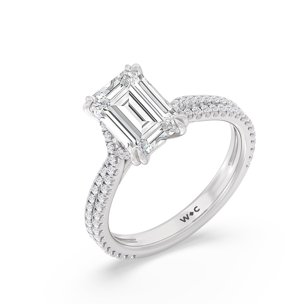 Emerald Cut Elegance Pave Engagement Ring with Lab Grown Diamond in 14KT Platinum view 3
