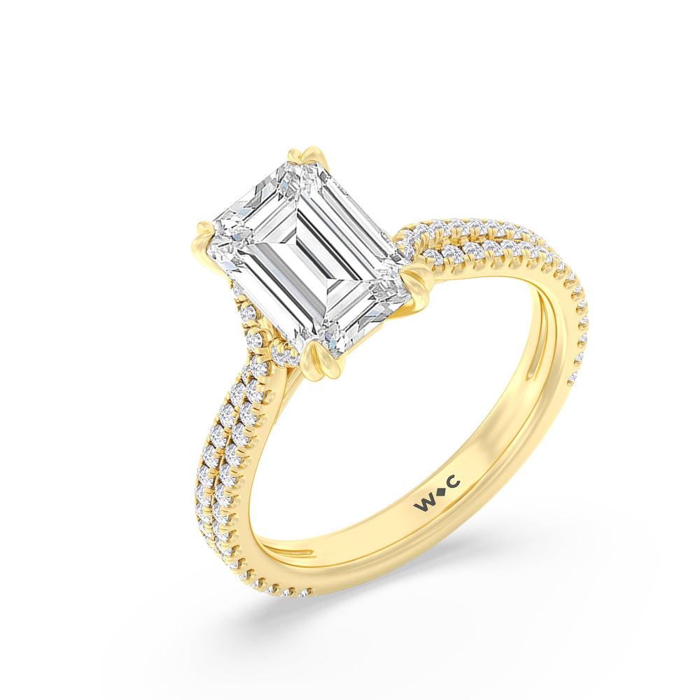 Emerald Cut Elegance Pave Engagement Ring with Lab Grown Diamond in 14KT Yellow Gold view 3
