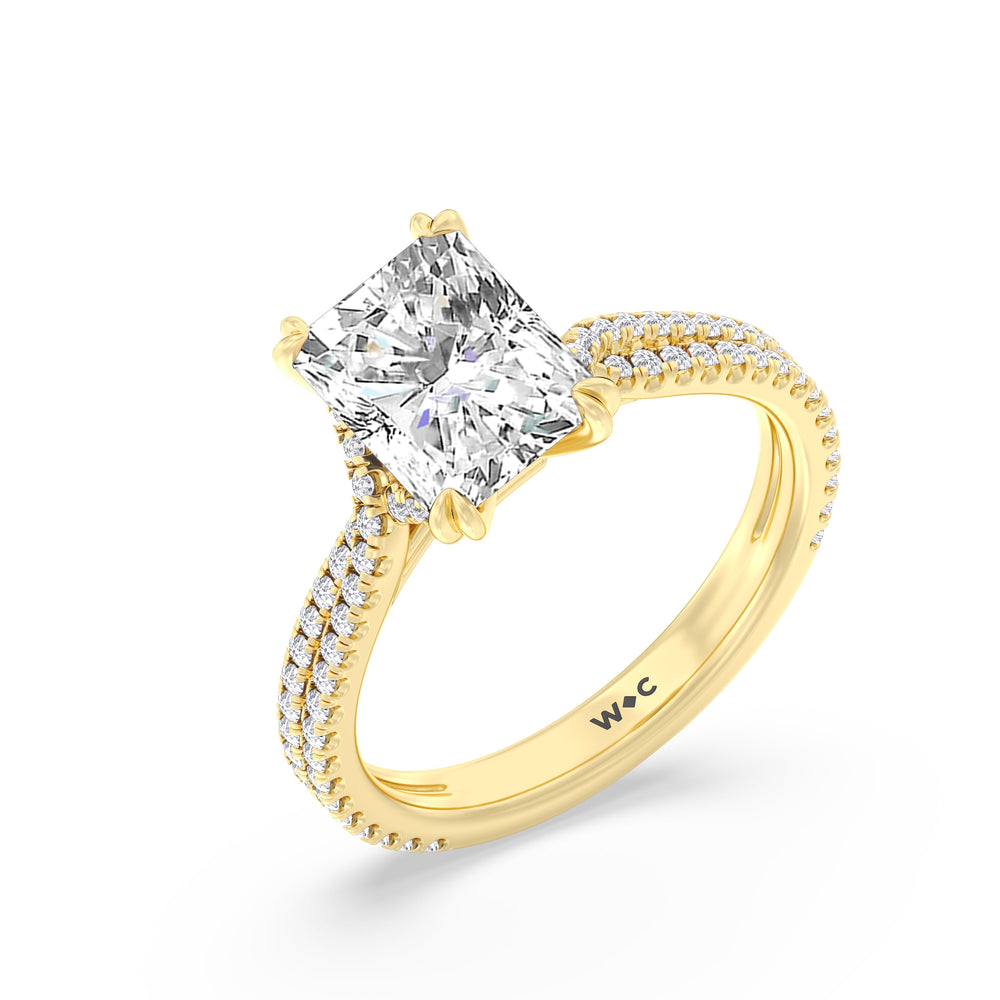 Radiant Cut Elegance Pave Engagement Ring with Lab Grown Diamond in 14KT Yellow Gold view 3
