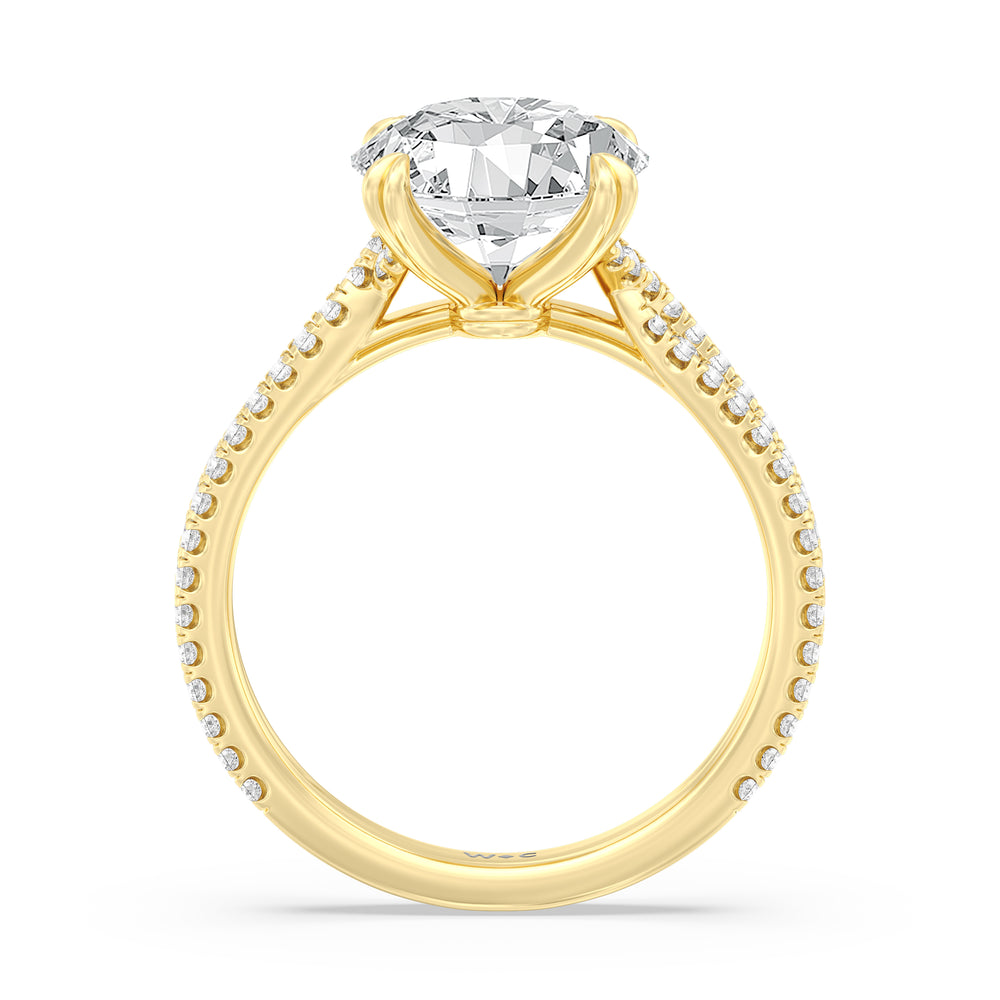 Round Cut Elegance Pave Engagement Ring with Lab Grown Diamond in 14KT Yellow Gold view 2
