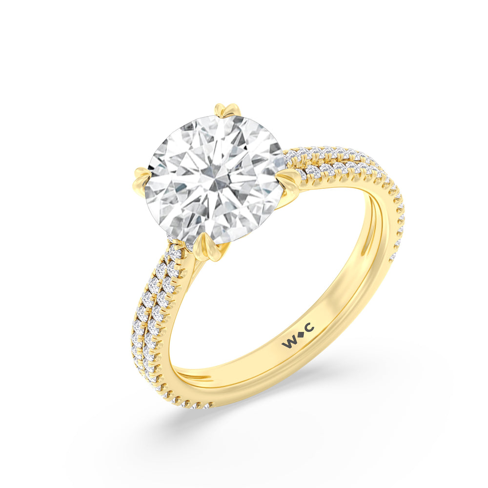 Round Cut Elegance Pave Engagement Ring with Lab Grown Diamond in 14KT Yellow Gold view 3
