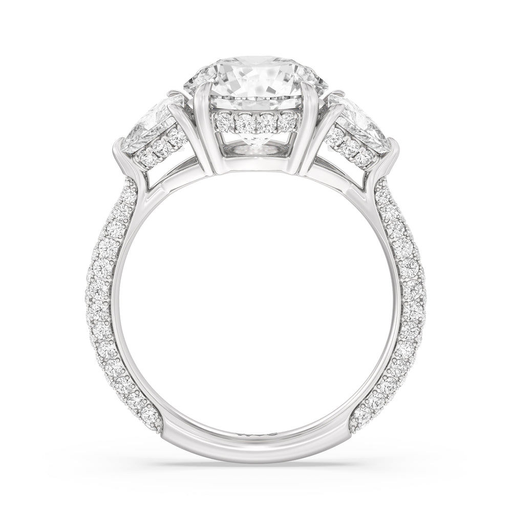 Elegance Three Stone Pave Engagement Ring with Round Cut Diamond in 14KT Platinum view 2
